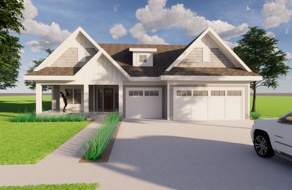 Digital rendering of exterior of custom rambler home