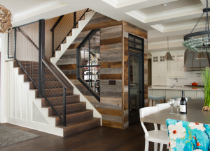 Wine Cellar staircase with reclaimed wood