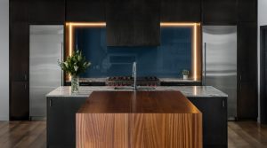 Custom built LED lit Backsplash in Modern Contemporary kitchen