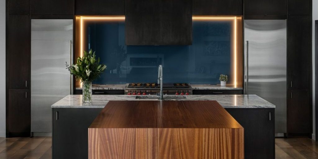 Custom built LED lit Backsplash in Modern Contemporary kitchen